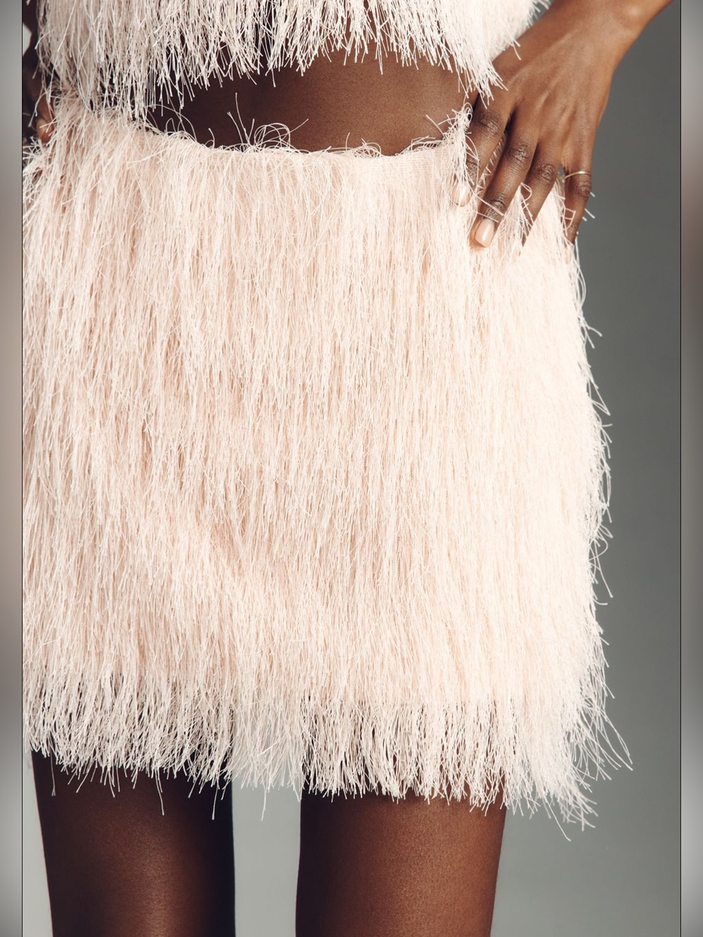 Anthropologie Feather-Trim Mini Skirt in Blush Pink